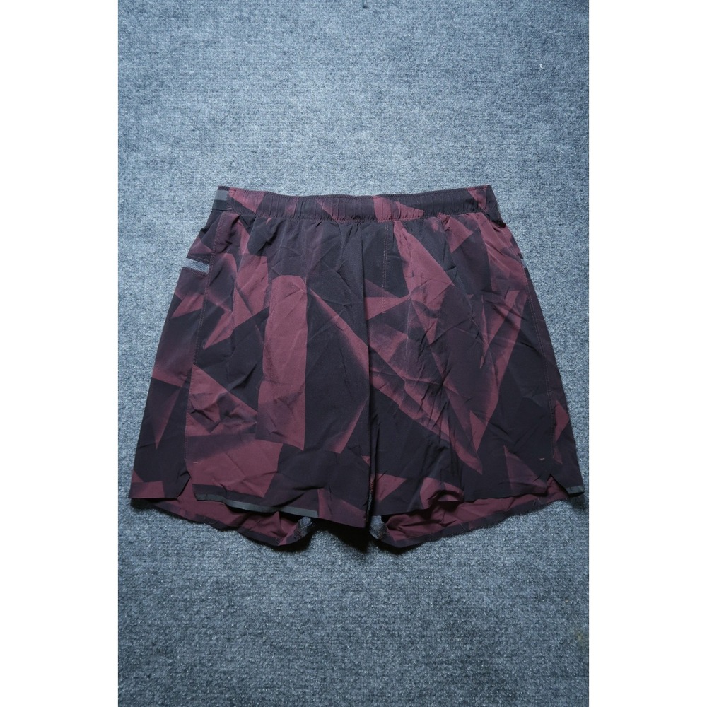 Lululemon Mens Lined Running Shorts Burgundy Black Abstract Print Large 7in